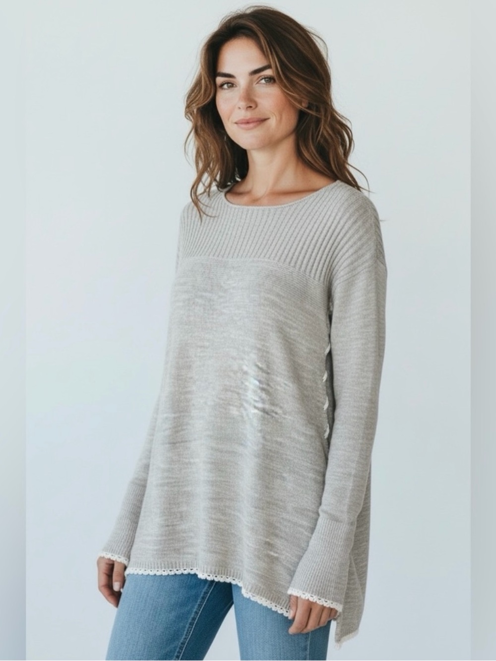 Knox Rose Bell Sleeve Boho Sweater // Gray // XS // NEW